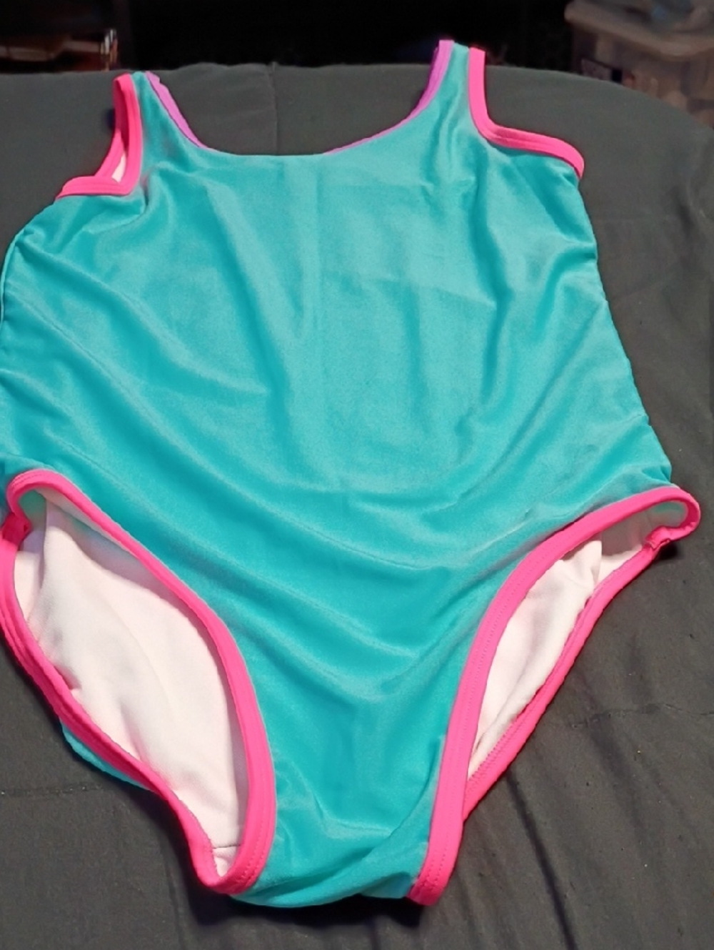 Cat & Jack Aqua One-Piece Swimsuit with Pink Trim